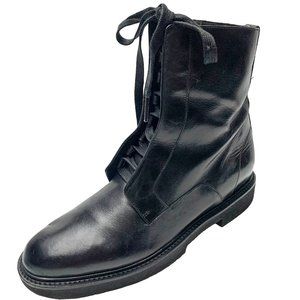 VINCE Connelly Black Smooth Leather Lace Up Zip Combat Boots‎